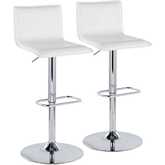 Mara Upholstered Adjustable Swivel Bar Stool in Chrome & White Leatherette (Set of 2)
